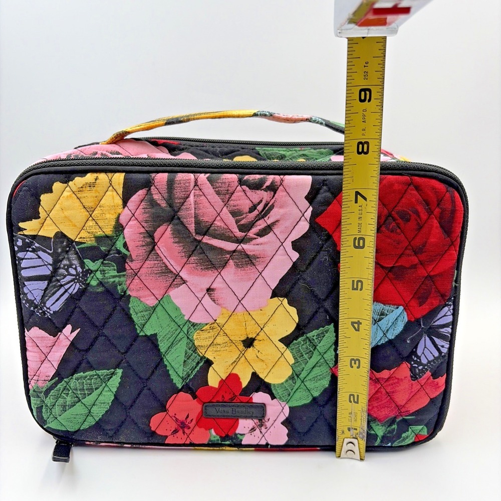 Vera Bradley Quilted Zip Top Brush Make Up Bag Havana Rose Black Floral Discont - Picture 10 of 12
